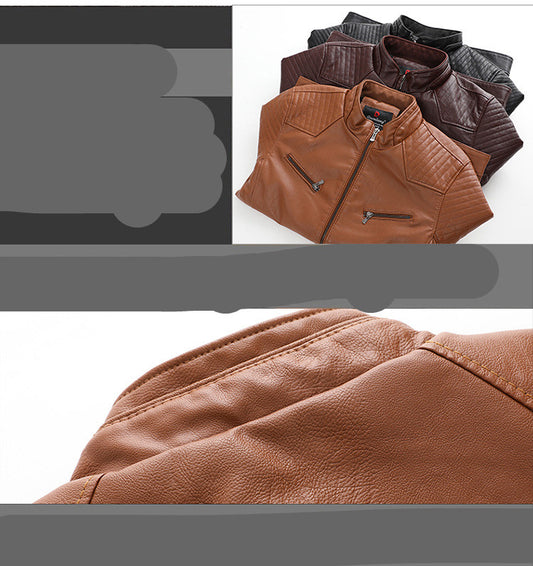 Men's plus velvet PU leather jacket