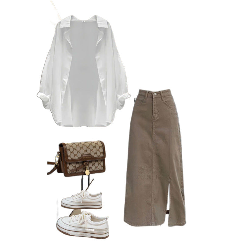 Strap Top Denim Skirt And Three-piece Set