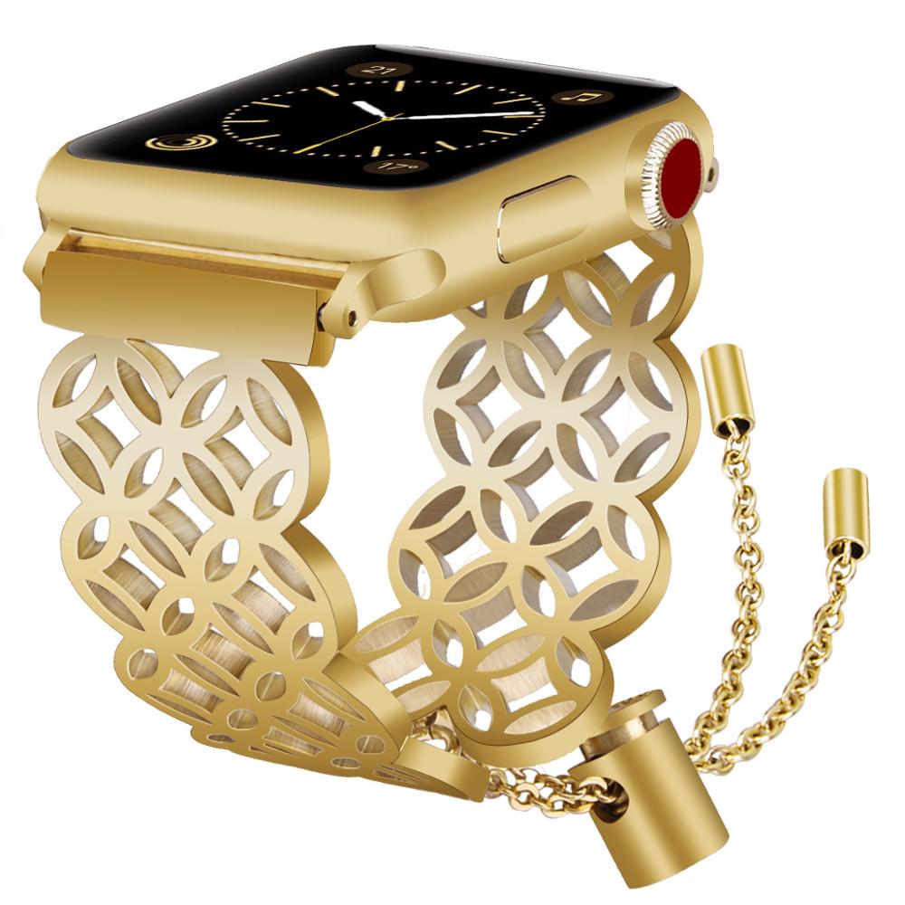 Kompatibel med Apple, Urremme i høj kvalitet med sommerfugl og blomst i rustfrit stål til Apple Watch Series