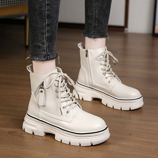 Women's Leather Platform Casual Martin Boots