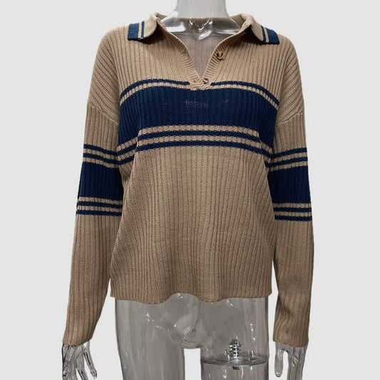 Retro Lapels Loose Slimming And All-matching Sweater For Women