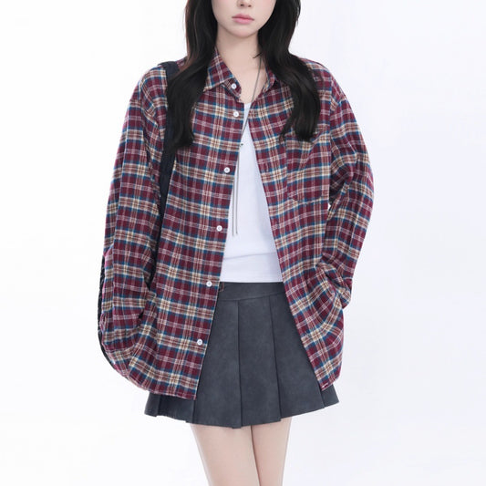 Retro Classic Red And Blue Plaid Long-sleeve Shirt