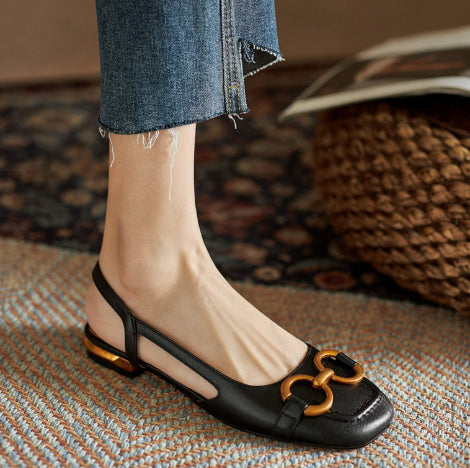 Sandals Women's Summer Closed Toe Chunky Heel Horsebit Buckle Low Heel Shoes