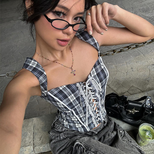 American Vintage Stripe Strap Design Temperament Spaghetti-strap Camisole Top