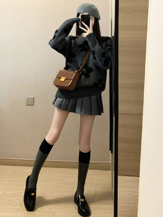 Idle Style Soft Glutinous Suit Flower Long Sleeve Sweater