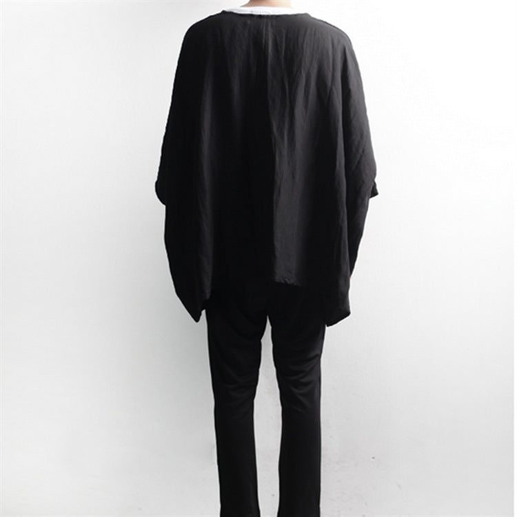 Dark Men's Linen Cropped Doll Sleeve Cardigan