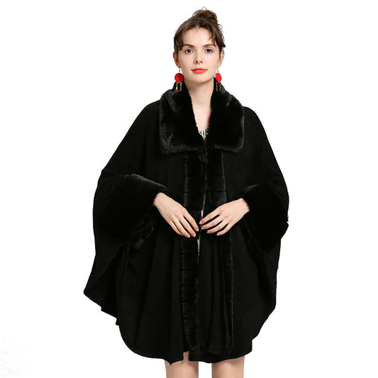 Oversized Loose Rex Rabbit Fur Collar Knitted Cardigan Jacket