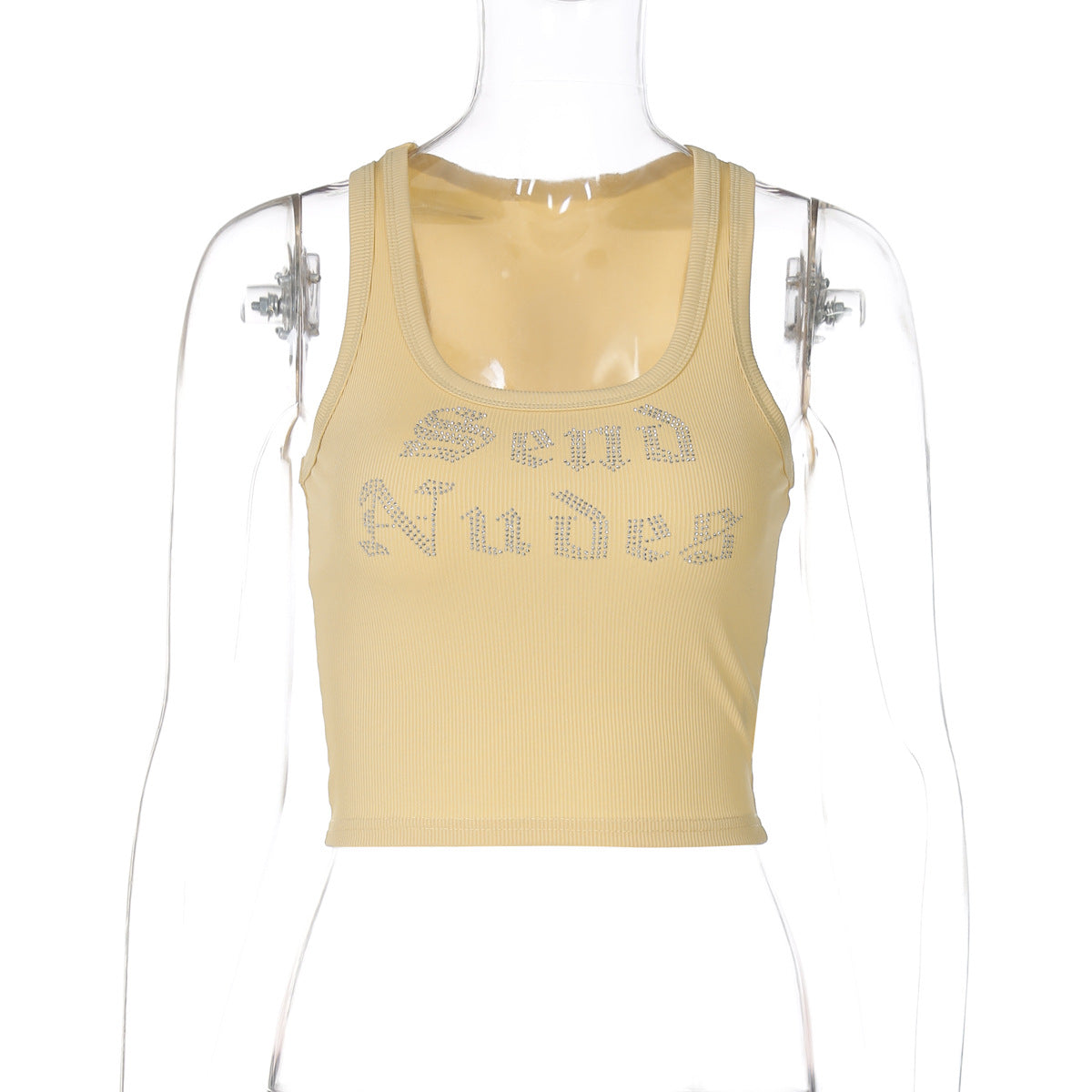 Fashion Casual Letter Rhinestone Short Vest For Women