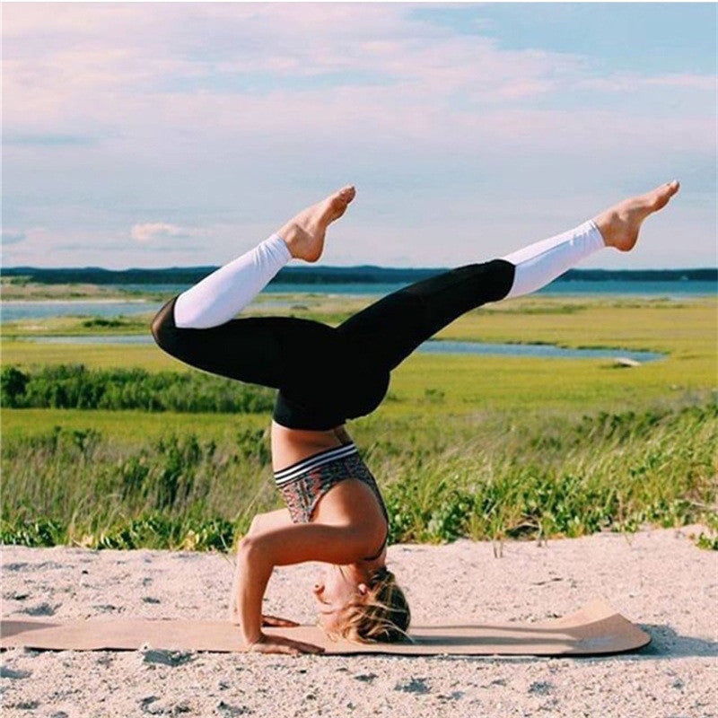 Yogabukser Mesh-syning Farvematch Sport Leggings Åndbar