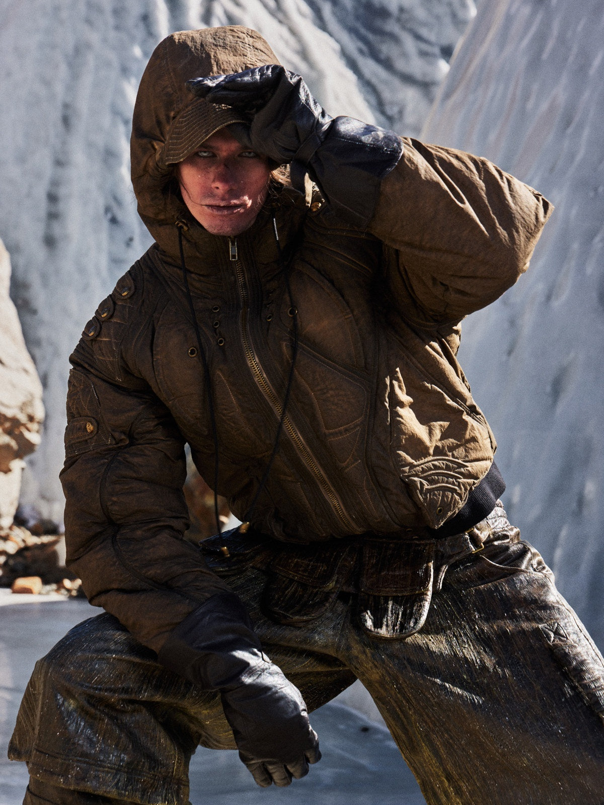Mens Brown Cotton Padded Jacket With Dyed Yarn
