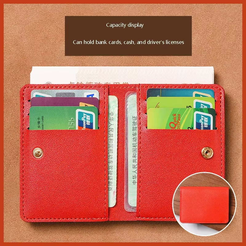 2025 New Women'S Wallet Simplified Folding Button Small Wallet Driver'S License Card Bag Male Student Soft Leather Wallet