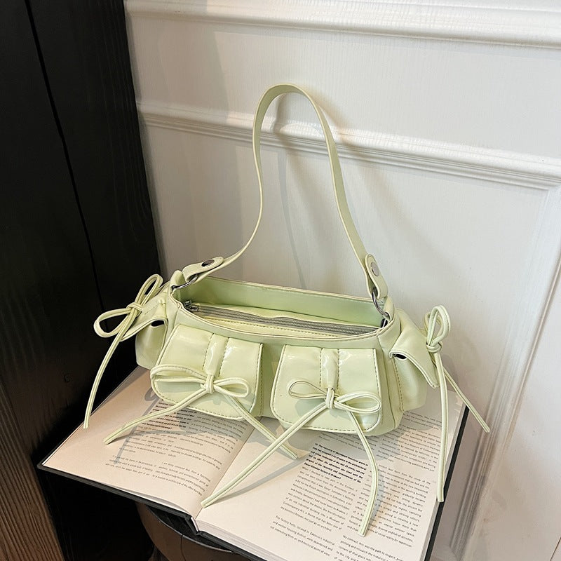 Tassel Bow Women's Bag Multi-pocket Pleated Large Capacity