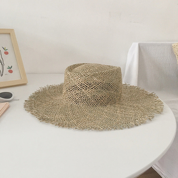 European And American British Hollow Flat Brim Salty Straw Hat