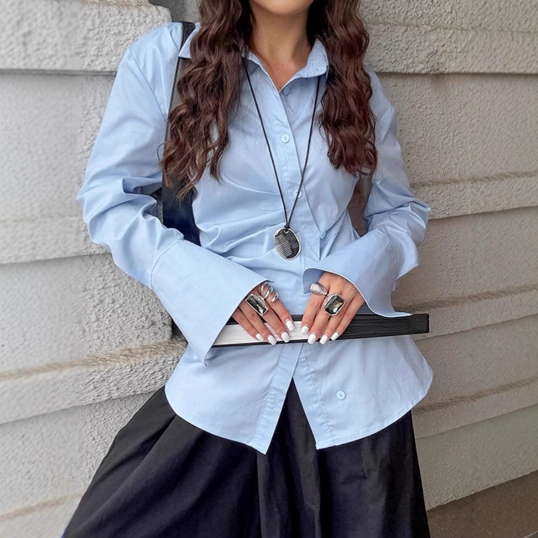 French Style Temperament Lapel White Shirt For Women Autumn