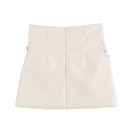 Fashion Slim Coated Fabric High Waist Mini Skirt