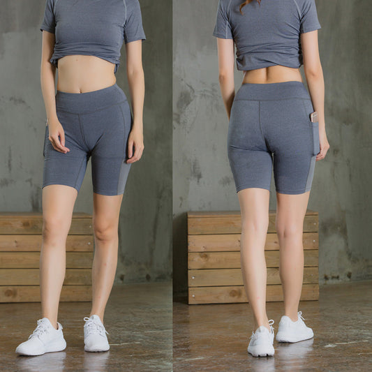 Women's Yoga Shorts Side Pockets Fitness Running Elastic Skinny Dry Perspiration Five Pants
