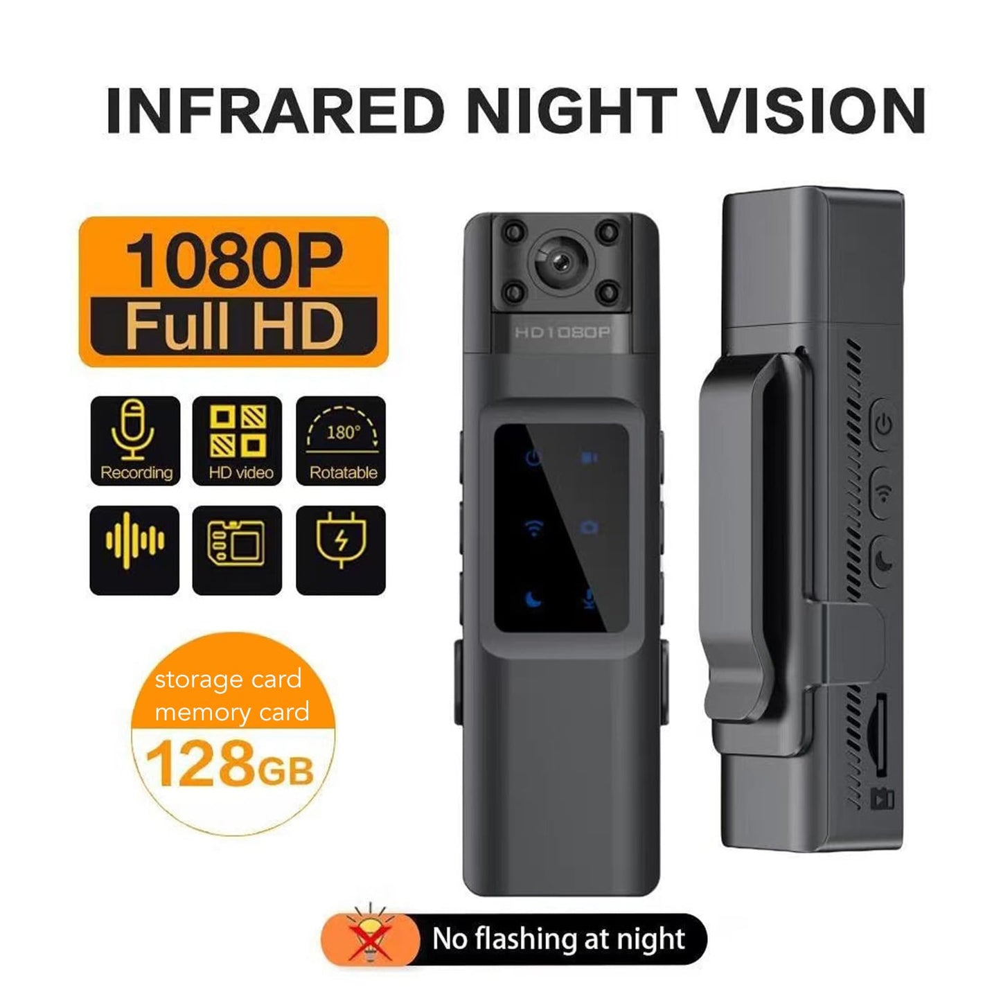 WiFi Small Body Camera, 1080P Police Body Cam med 180° Roterbar Lins, Säkerhetsvideo Kompaktkamera med IR Night Vision för Resor, Förare, Delivery Man, Föreläsning