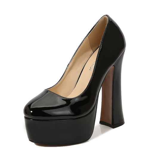 14cm Round Head Thick Heel Houndstooth Not Tired Feet High Heels