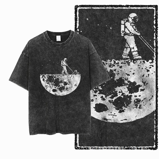 Astronaut Space Theme Printed Cotton Acid Wash Pattern