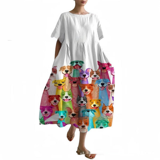 Womens 3D-printed Loose-fit Short-sleeve Dress