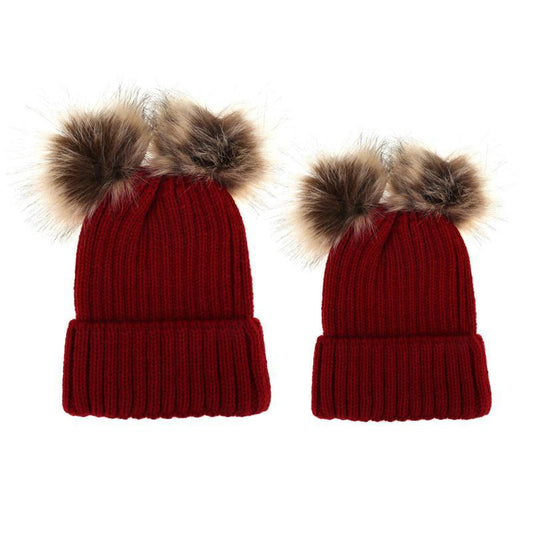 Woolen Cap Pairs Of Fur Balls