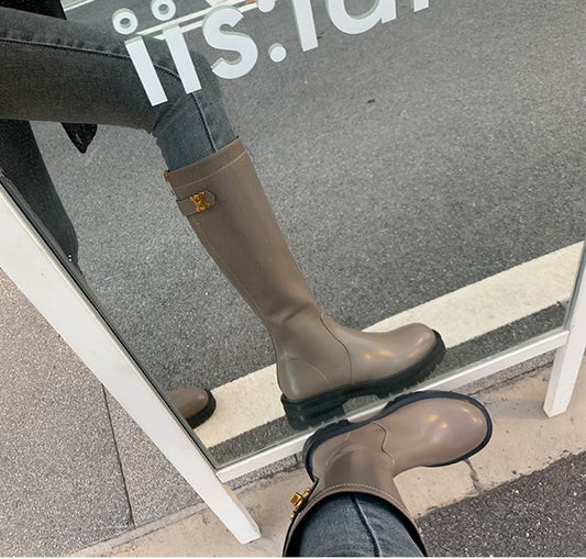 Women's Round Toe Thick-soled Medium Thick Heel Long Knight Boots