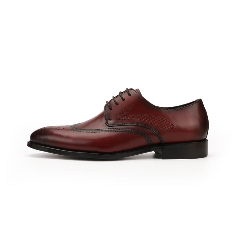 Pointed Toe Carved Cowhide Men's Leather Shoes
