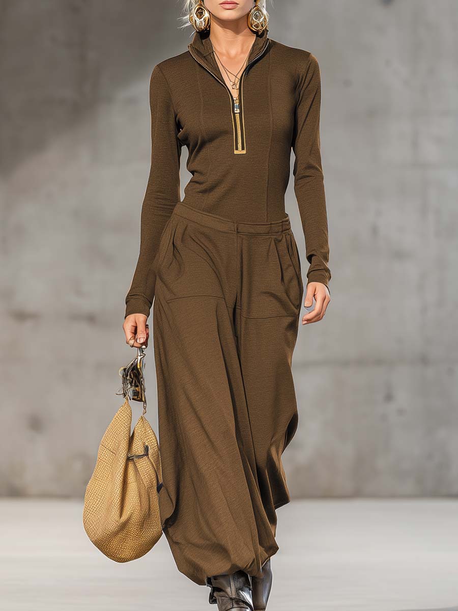 Top Wide Leg Pocket Trousers Two-piece Set