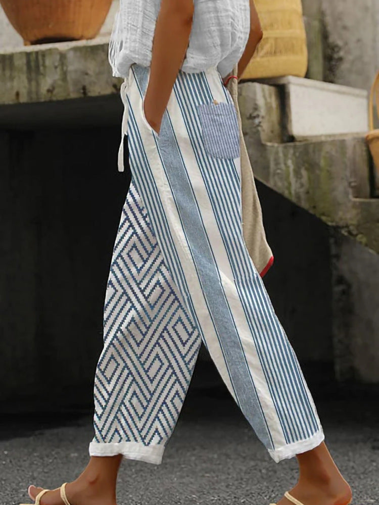 Digital Printing Exquisite Linen Casual Trousers