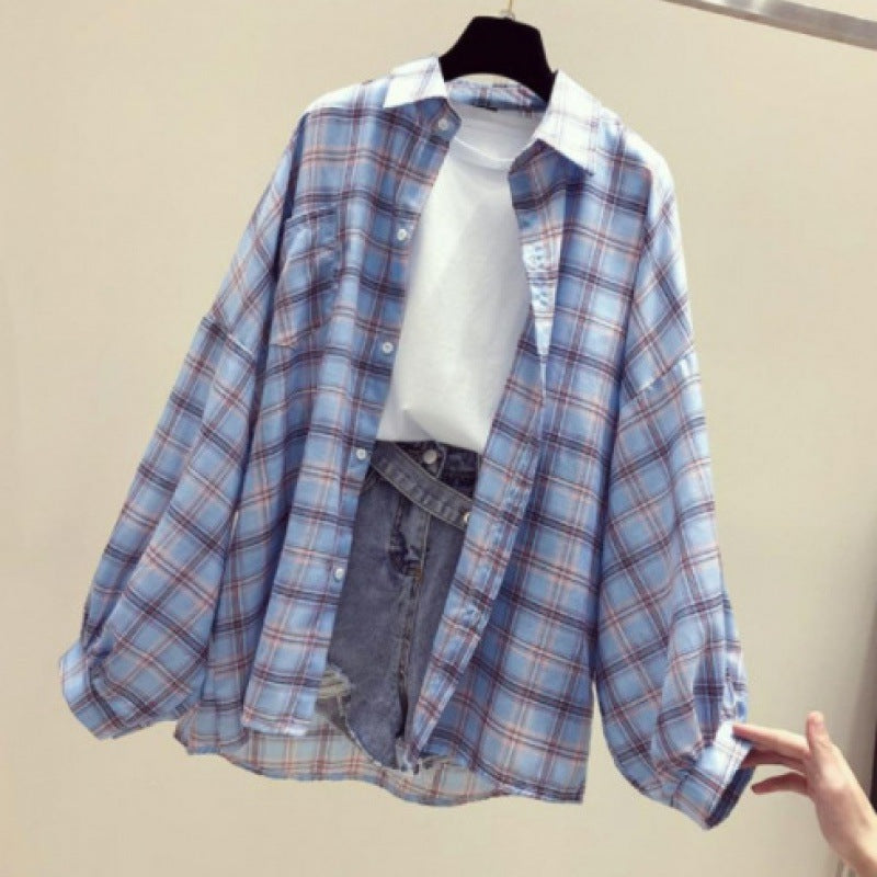 Womens Creative Casual Loose Plaid Shirt