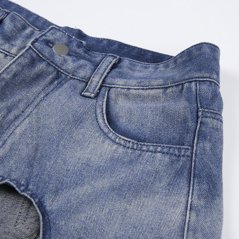 Irregular Slit A- Line Denim Skirt