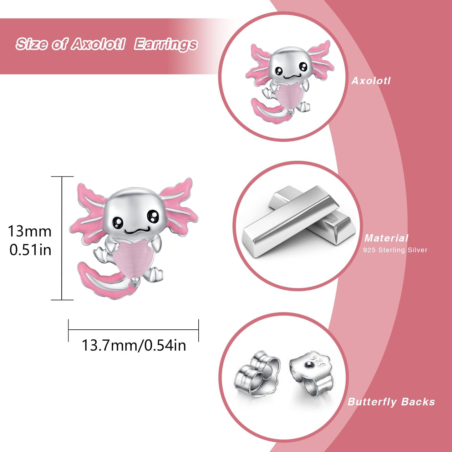 925 sterlingsilver Axolotl örhängen söta djur allergivänliga flickor örhängen gåvor för kvinnor tonåringar flickor