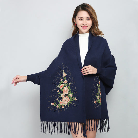 Female winter embroidered shawls with sleeves all-match