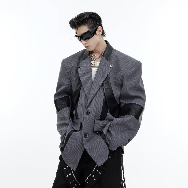 Niche Deconstruction Three-dimensional Stitching Padded Shoulder Suit Jacket