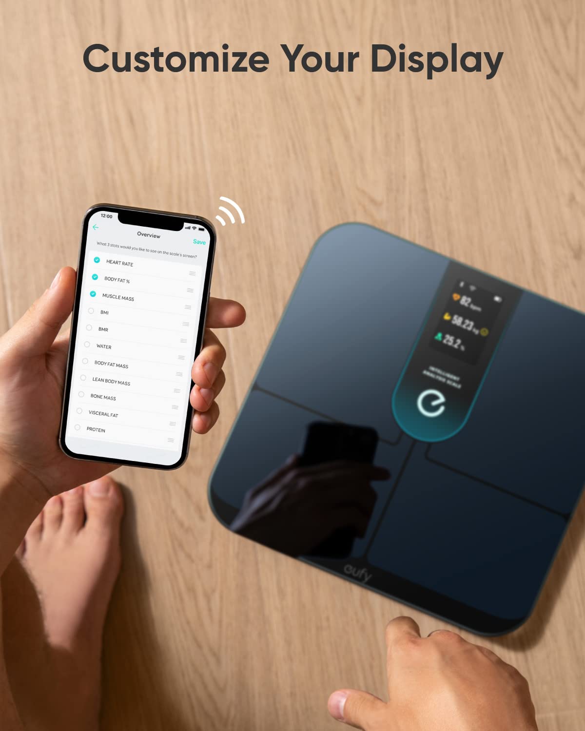 eufy Smart Scale P3 från Anker, intelligent träningsanalys, virtuellt 3D-kroppsläge, digital personvåg med Bluetooth, Wi-Fi och emojier, mäter och jämför 16 olika hälsomått som puls och BMI