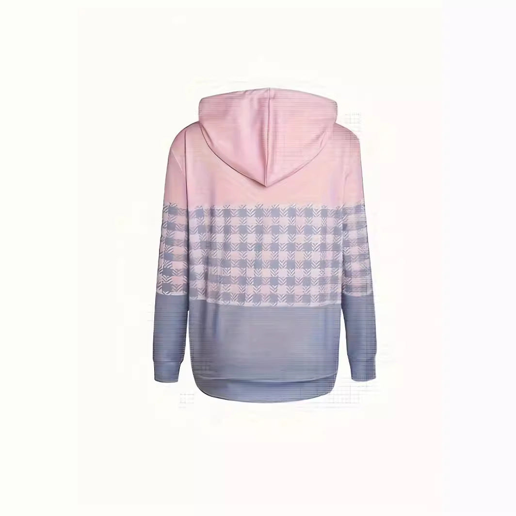 Women's Color Matching Top Casual Straight-leg Hooded Sweater