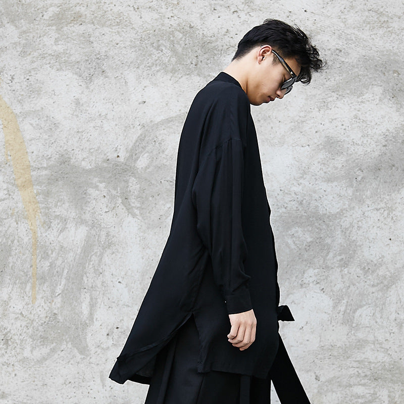 Loose dark men's silky shirt