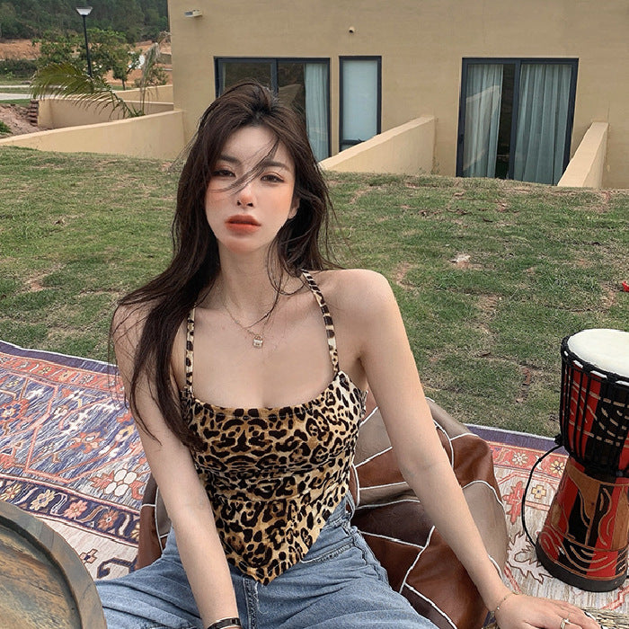New Lace-up Summer Women's Leopard Print Short Top