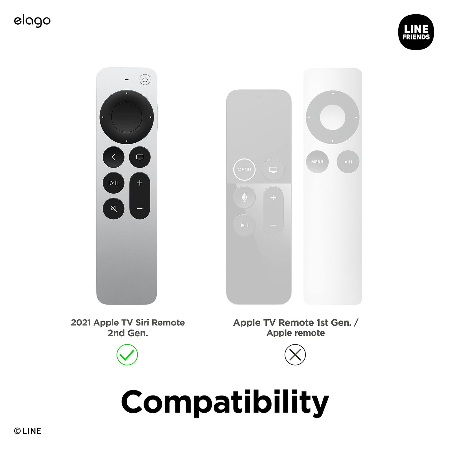 elago | LINE Friends slimmat fodral kompatibelt med 2022 Apple TV 4K HD Siri Remote 3:e generationen och kompatibel med 2021 Apple TV 4K HD Siri fjärrkontroll 2:a generationen – smal, lätt,