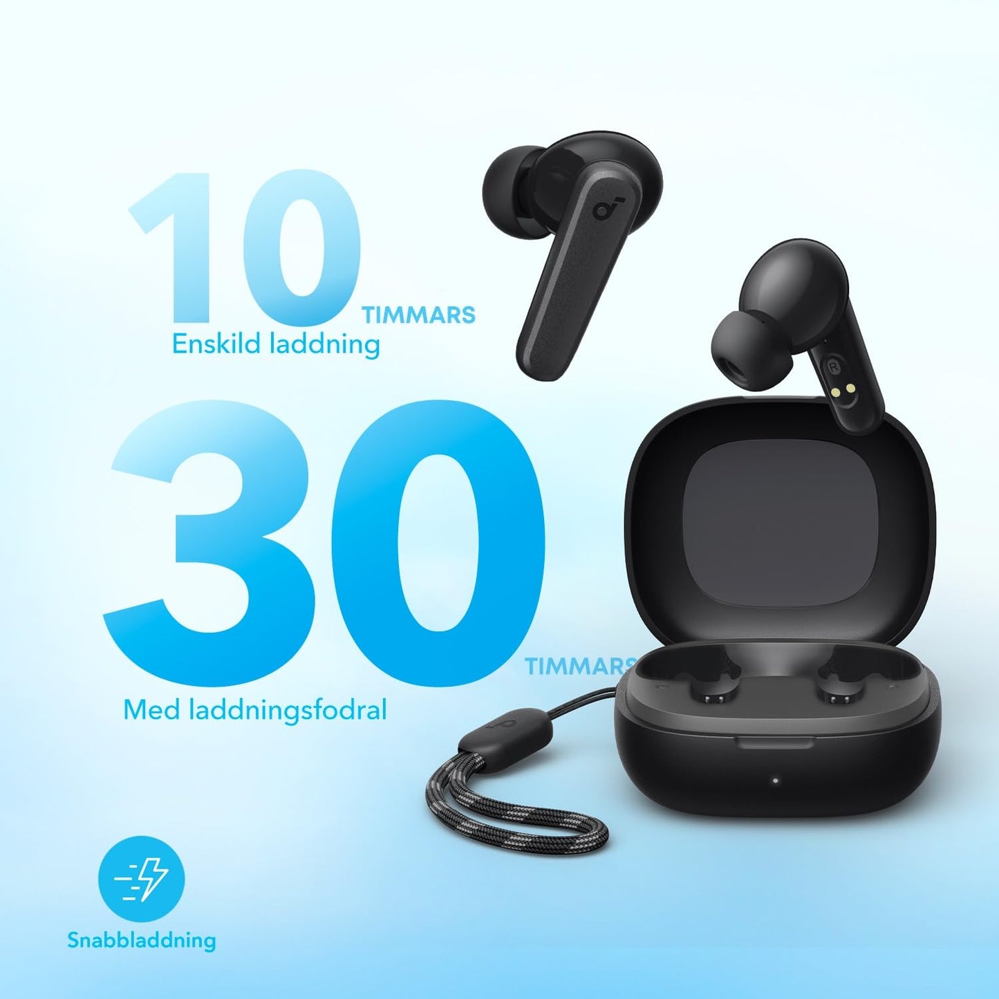 Anker-soundcore P20i äkta trådlösa öronsnäckor, 10 mm drivrutin, med stor bas, Bluetooth 5.3, 30 h speltid, IPX5 vattentät, 2 mikrofoner för tydliga AI-samtal, 22 inställda EQ, anpassning via app