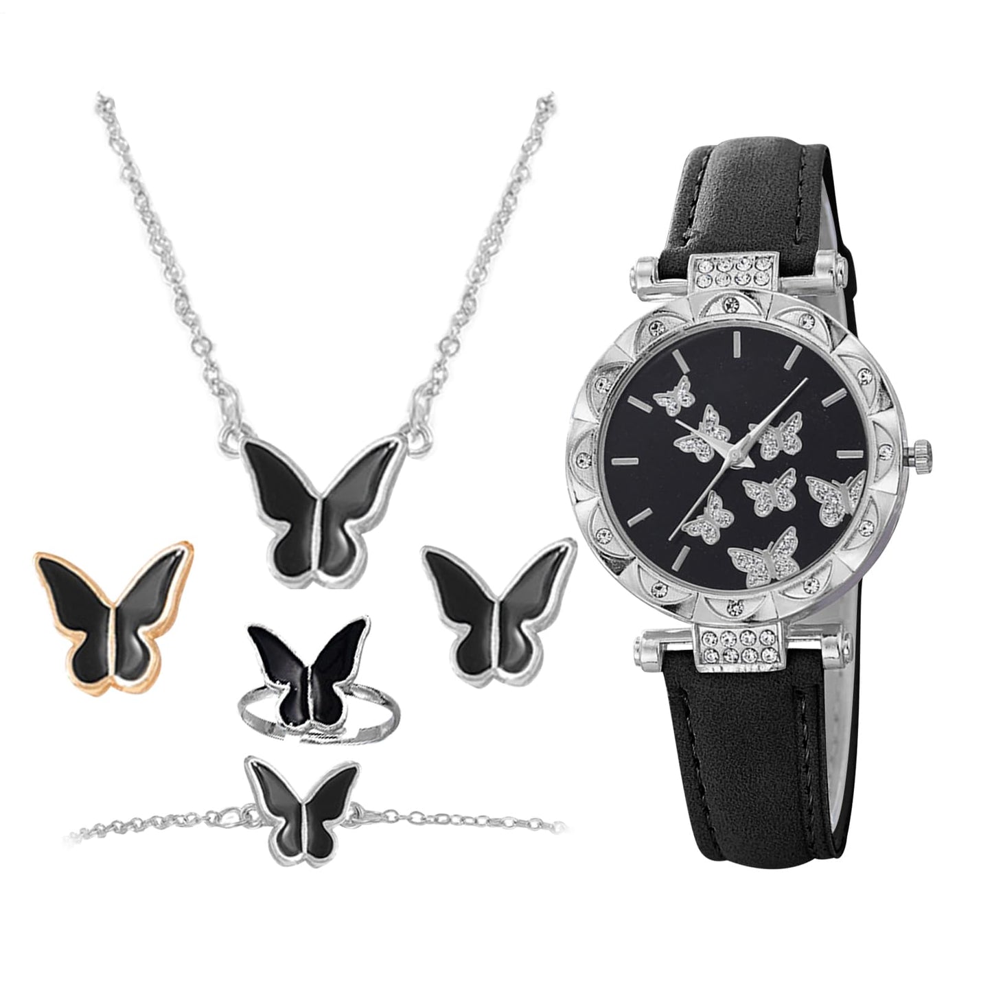 Womens Watches, Womens Watch - 5 stycken Butterfly Women Watch Set | Butterfly Fashion Lady Wristwatch med örhängen armband för kvinnlig, födelsedag och resor