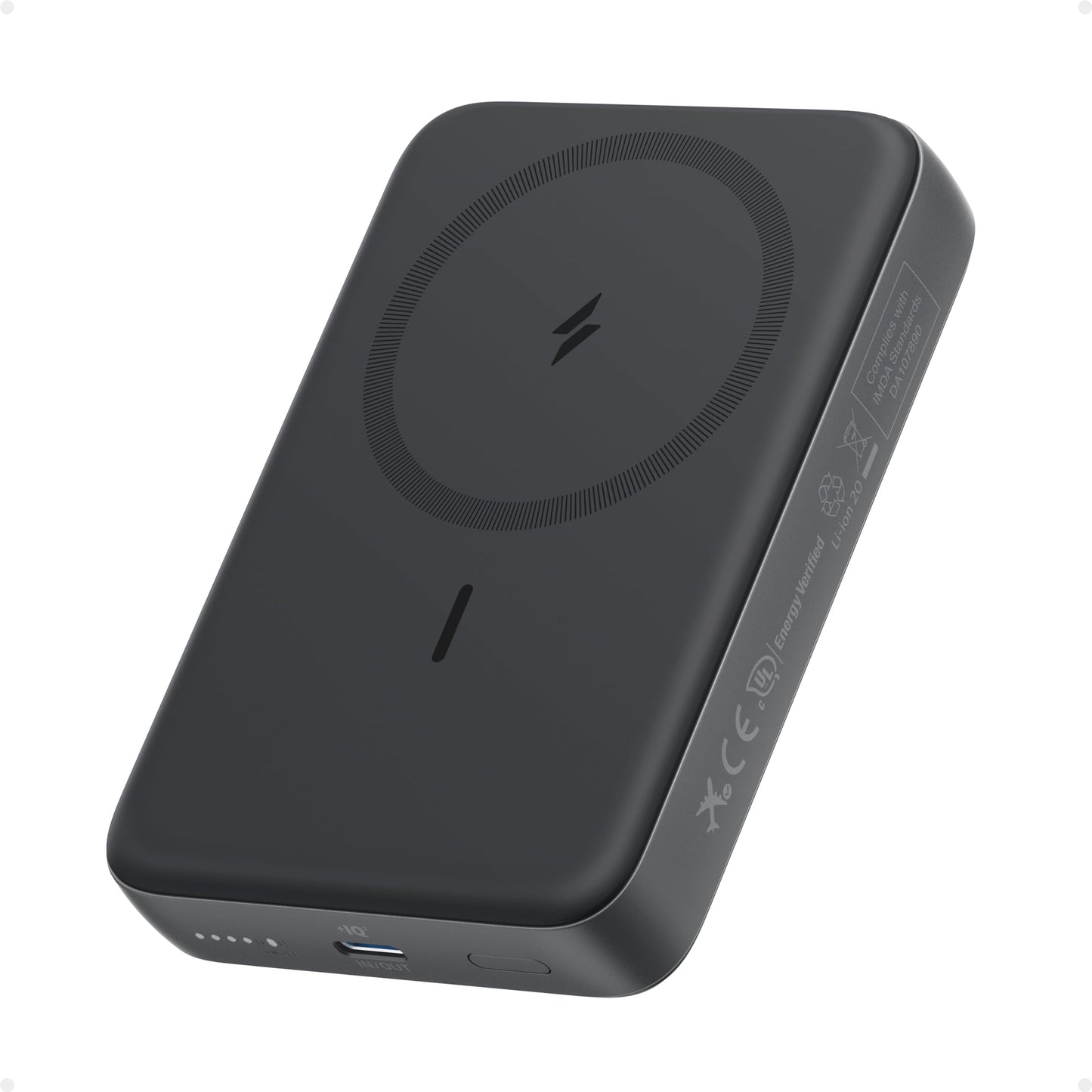 Anker Zolo Magnetisk Powerbank, Kompakt 10 000 mAh Trådlös Bärbar Laddare med 30W Max Snabbladdning, Hudvänligt och Hållbart Batteripaket, för iPhone 16/15/14 Serien, AirPods och Mer.