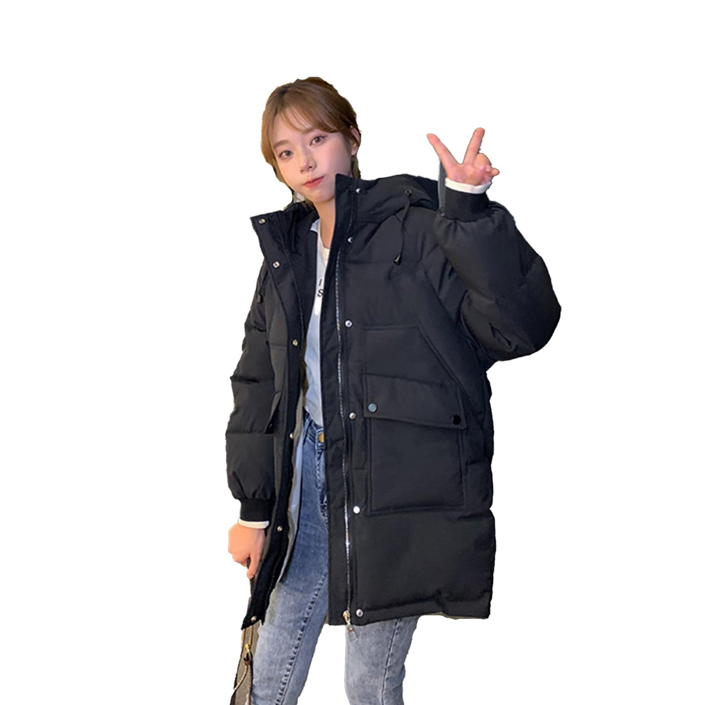 Oversize Vinterjacka Dam Dunjacka I Bomull Casual Hooded Puffer Kvinna Lång Varm Bomullsvadderad Jacka Blixtlås Ytterkläder