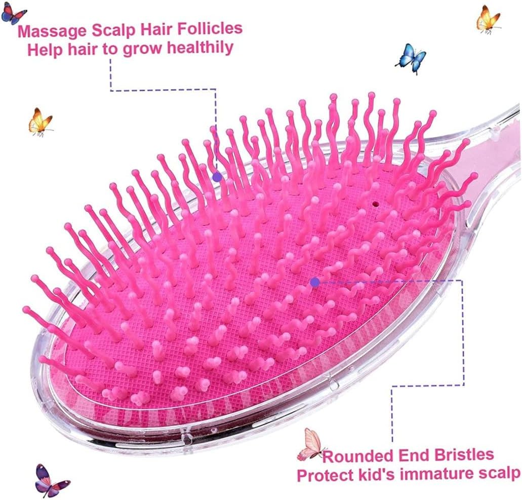 Barn våt hårborste konfetti glitter utredning hårborste set mjuk borst massage för baby barn flickor lockigt rakt långt kort (fågel och zebra) 2 stycken, hårborstar