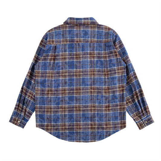 Distressed Plaid Shirt Men's Coat