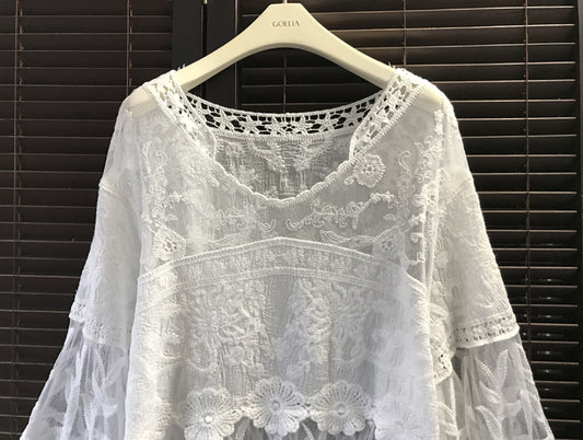 Summer Oversized Knitted Cardigan Cotton Lace Shirt Shawl