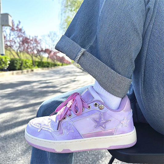 Female Ins Super Hot Low Top Starry Sky Purple Skateboard Shoes
