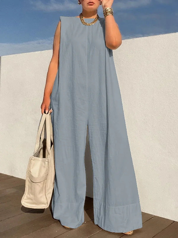 European And American Leisure Solid Color Wide Leg Jumpsuit