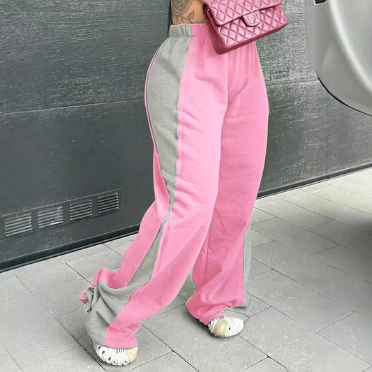 Women's Elastic Waist Colorblock All-matching Straight Wide Leg Sweatpants