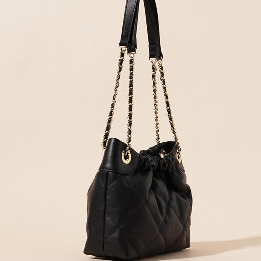 Genuine Leather Pleated ShoulderCrossbody Bag With Chain Strap